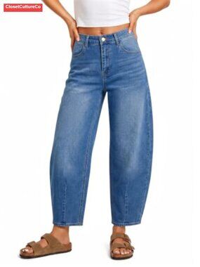 High Waisted Barrel Jeans Cropped Wide Straight Leg Denim Pants